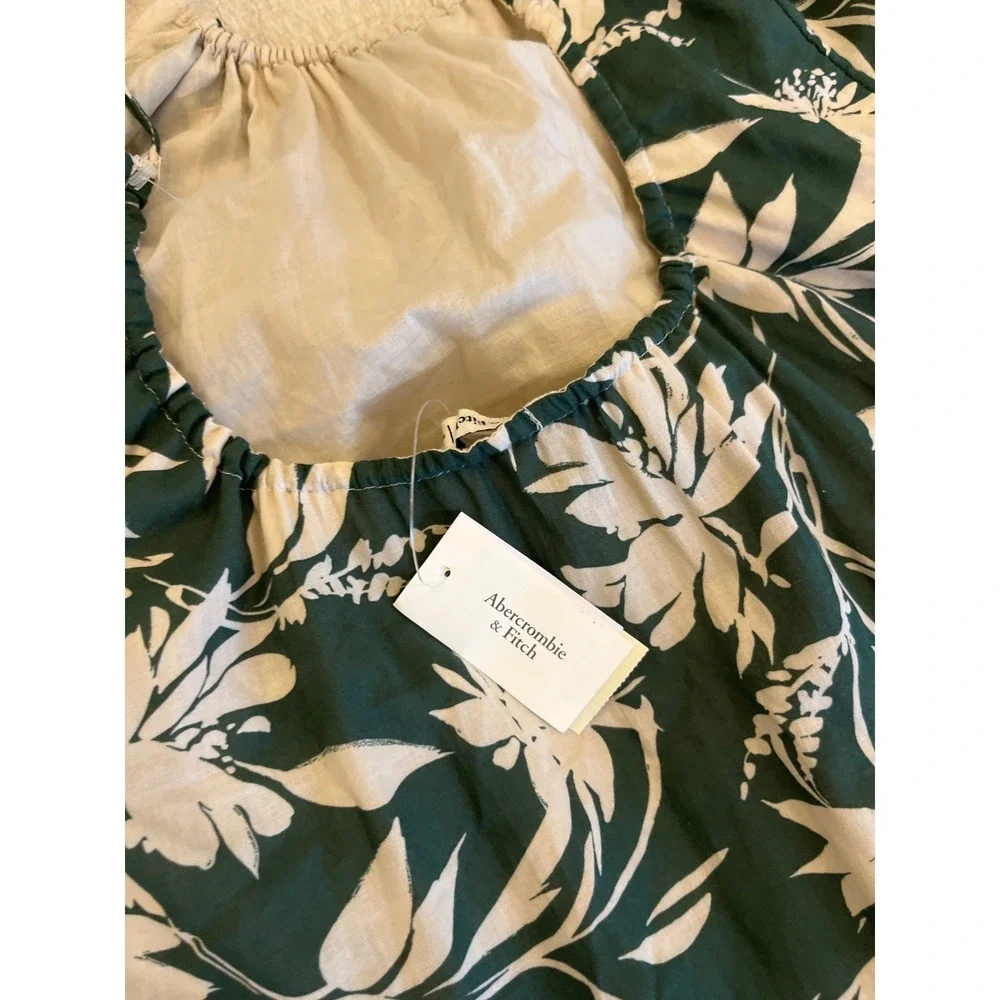 Abercrombie & Fitch Green Floral Tiered Maxi Dress Tie Shoulder Small NWT